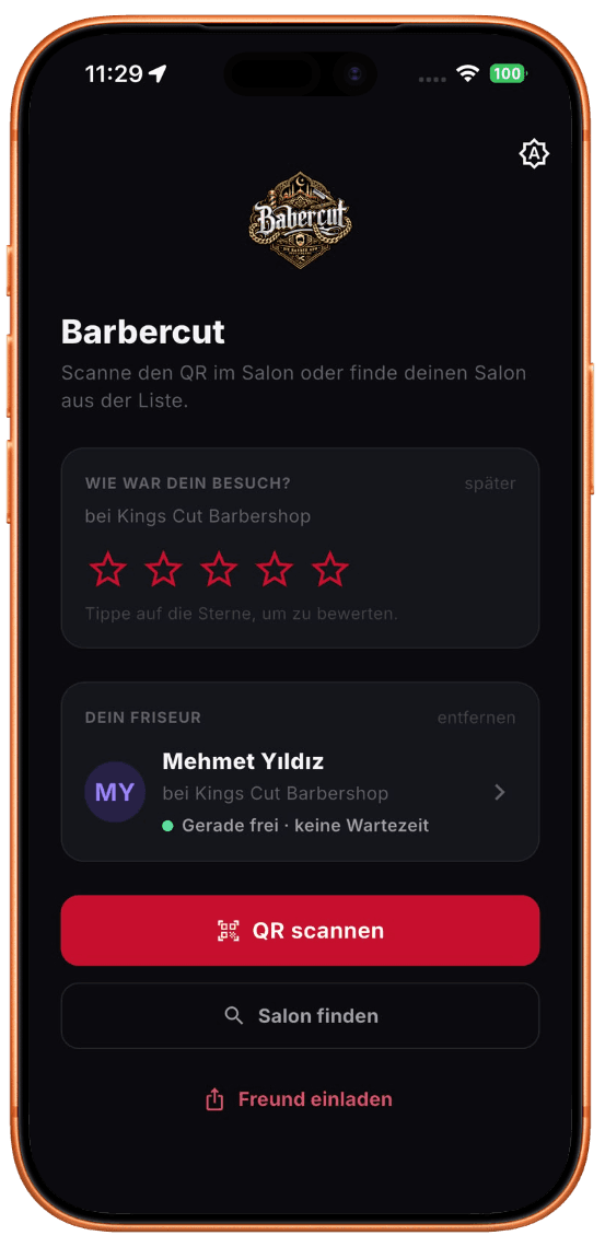 Die Barbercut-App: Salon finden, QR scannen und live sehen, wann du dran bist