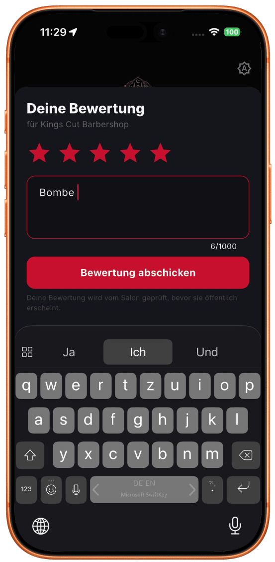 Bewertung abgeben: Sterne und Kommentar für deinen Barbershop