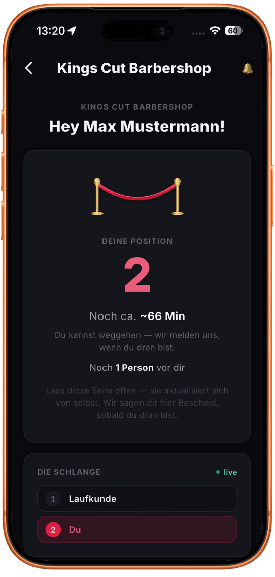Live-Wartezeit in der App: deine Position und die Schlange in Echtzeit